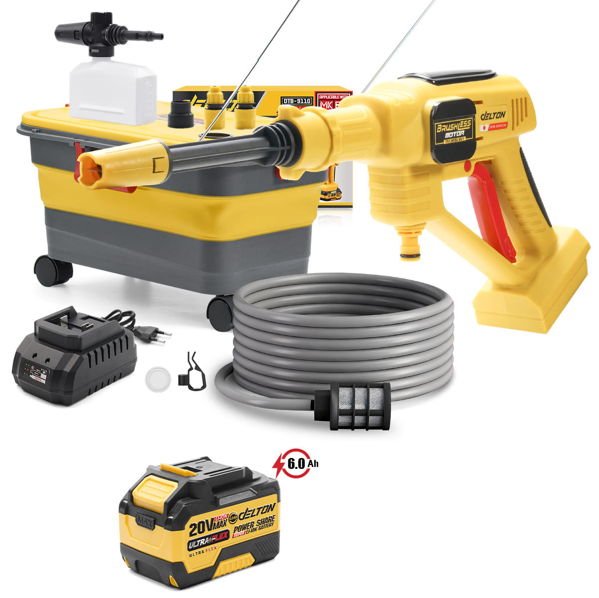 เครื่องฉีดน้ำไร้สาย พร้อมถังน้ำพับได้ (พร้อมแบตเตอรี่) DELTON รุ่น DTB-9110 ULTRAFLEX 20V 6AH_1